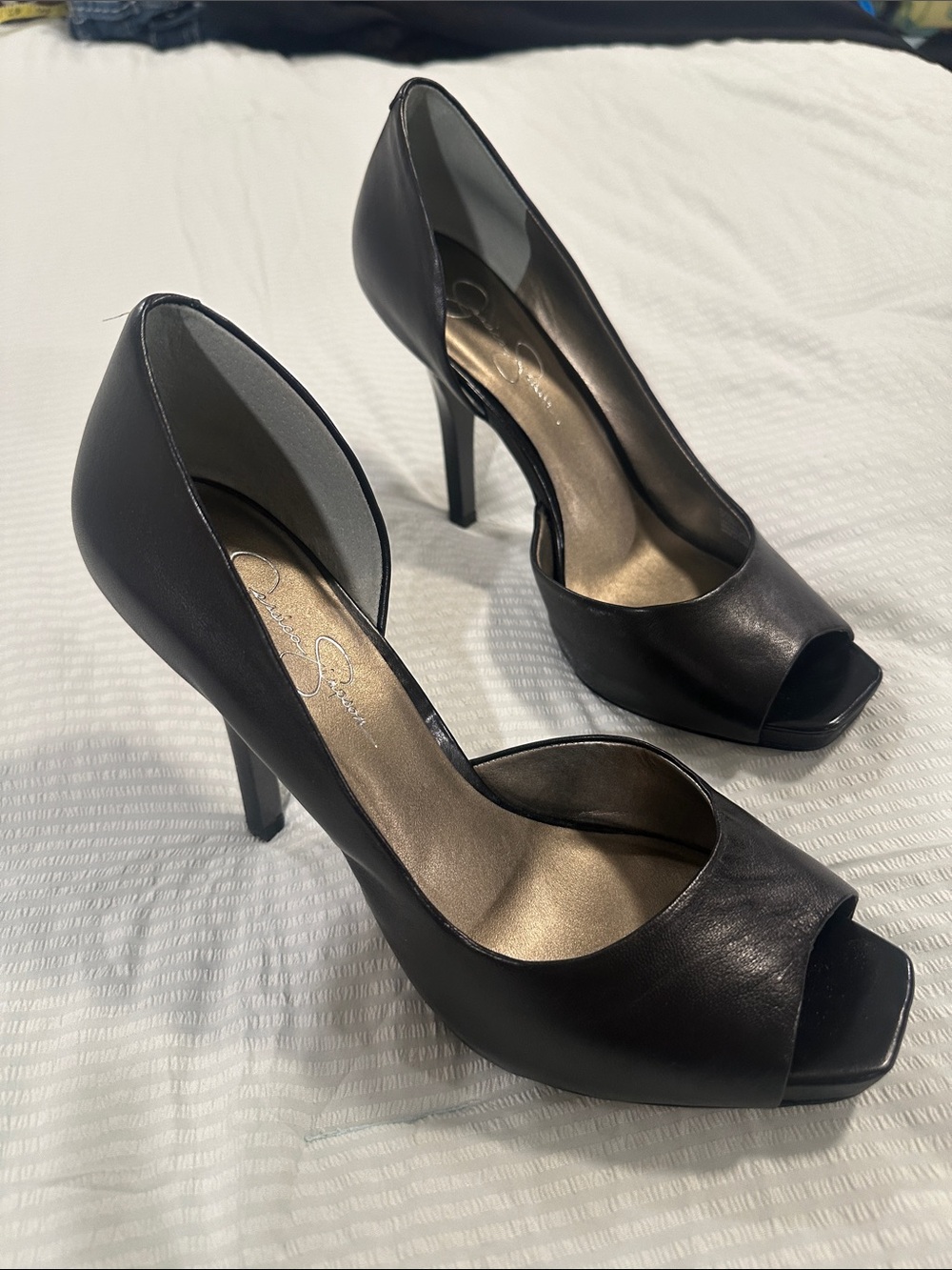 Jessica Simpson Black Peep-Toe High Heel Pumps